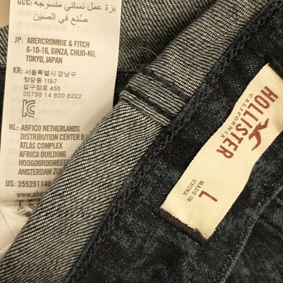 Hollister Denim Overalls Blue Jean Comfortable Stretch w Subtle Ikat Like Print - Picture 6 of 12